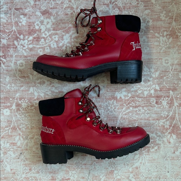 EUC Juicy Couture Red Lace-Up Boots with Black Trim - Picture 2 of 6